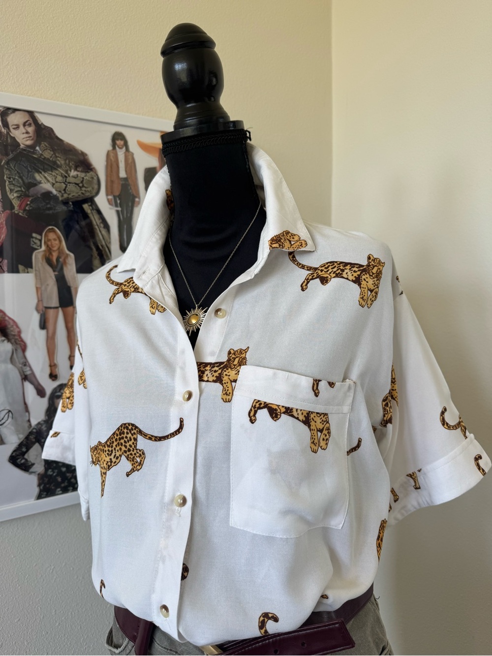 Blush White Leopard Print Button-Up Blouse
